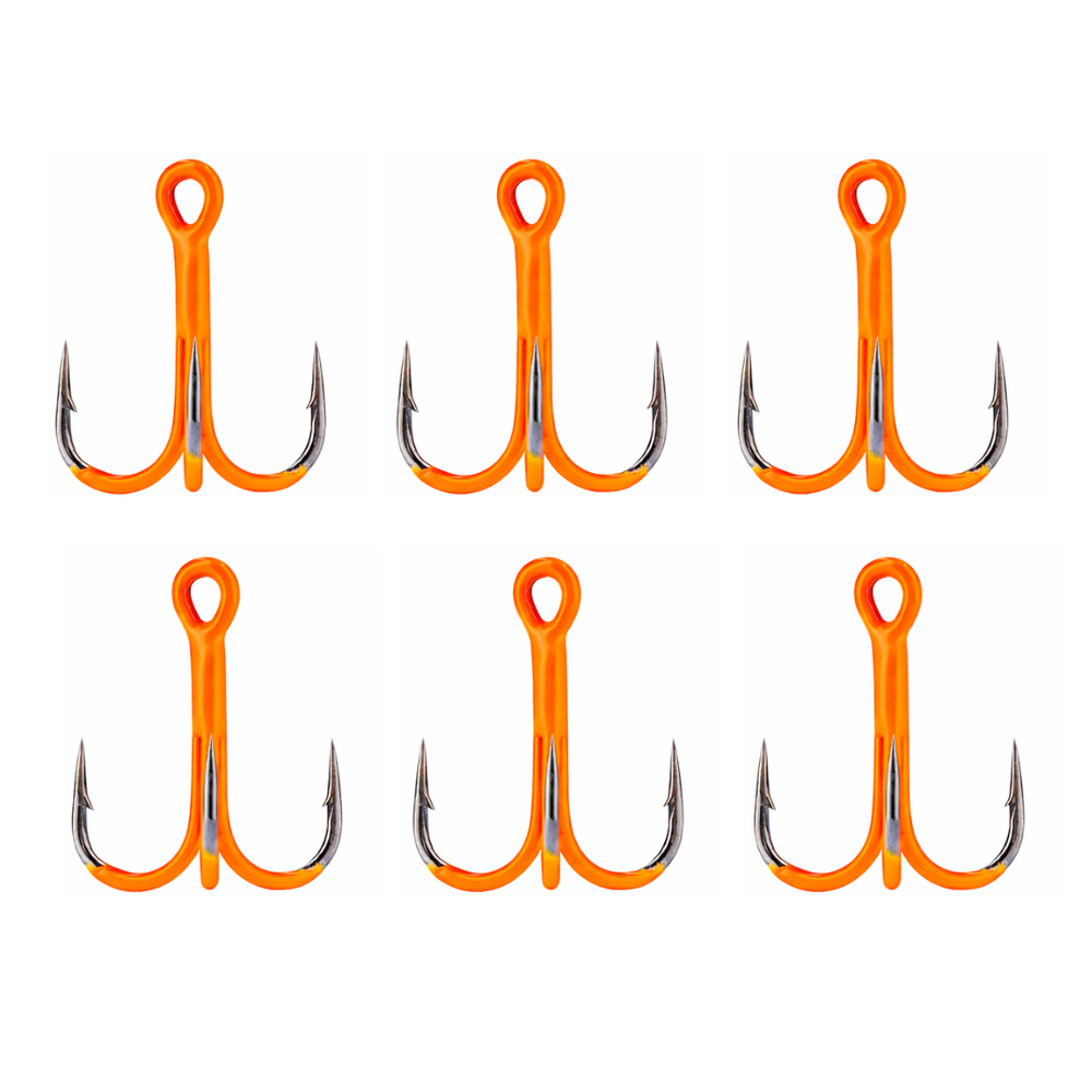 Mikado Jaws UV Treble Hooks 6pcs - UV Orange Coated Fishing Hook
