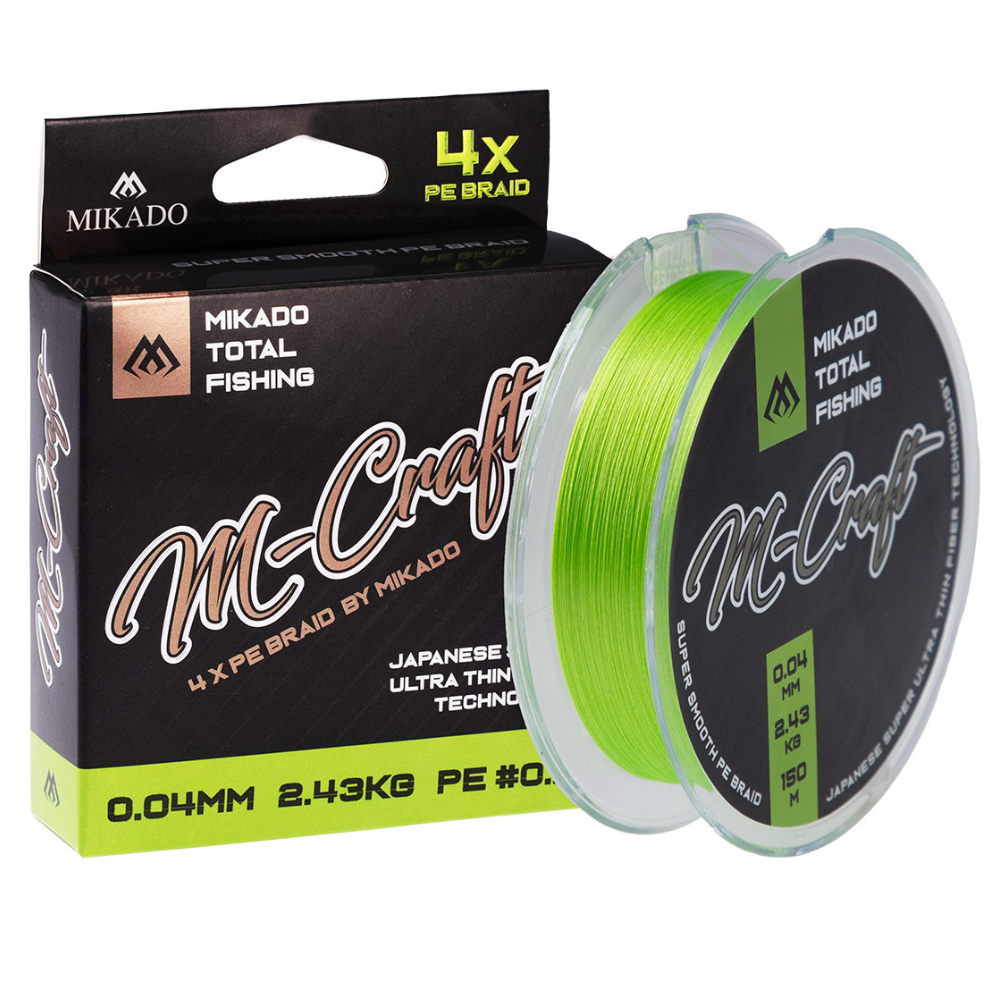 Mikado M-Craft Fishing Braid 150m - X4 PE Braided Fishing Line - Fluo Green