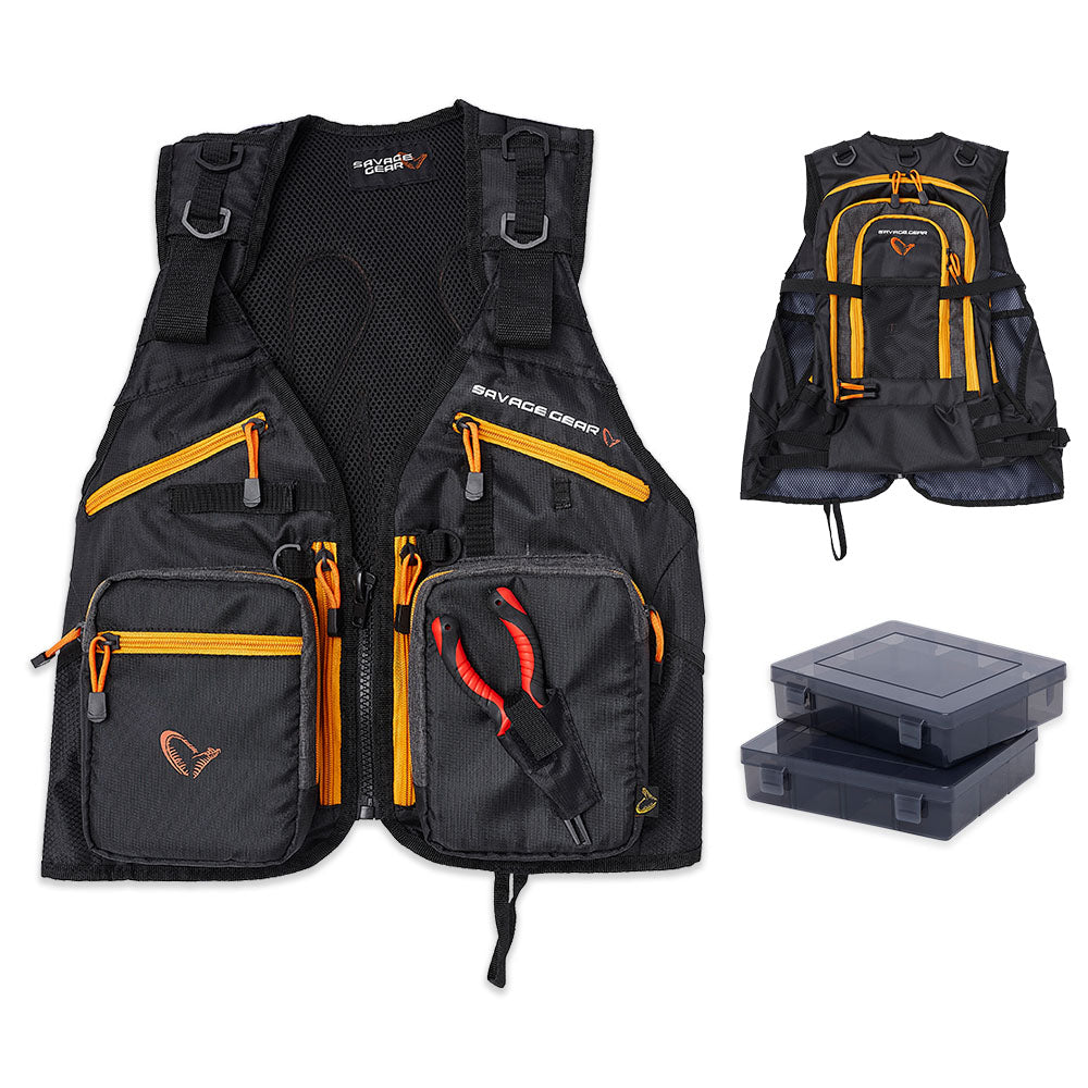 Savage Gear Pro-Tact Spinning Vest - Pliers & 2 Tackle Boxes Included