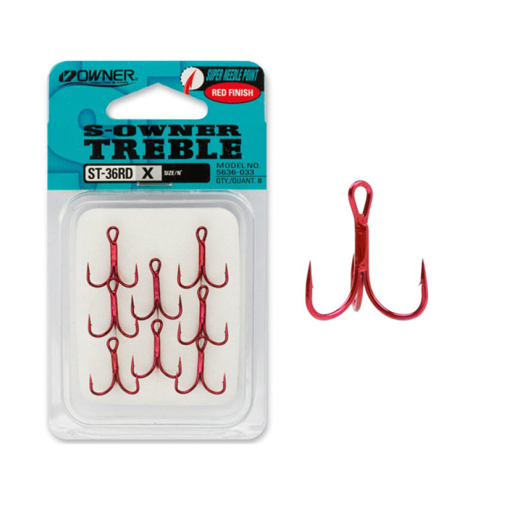 Owner ST36RD Treble Hooks Barbed Red