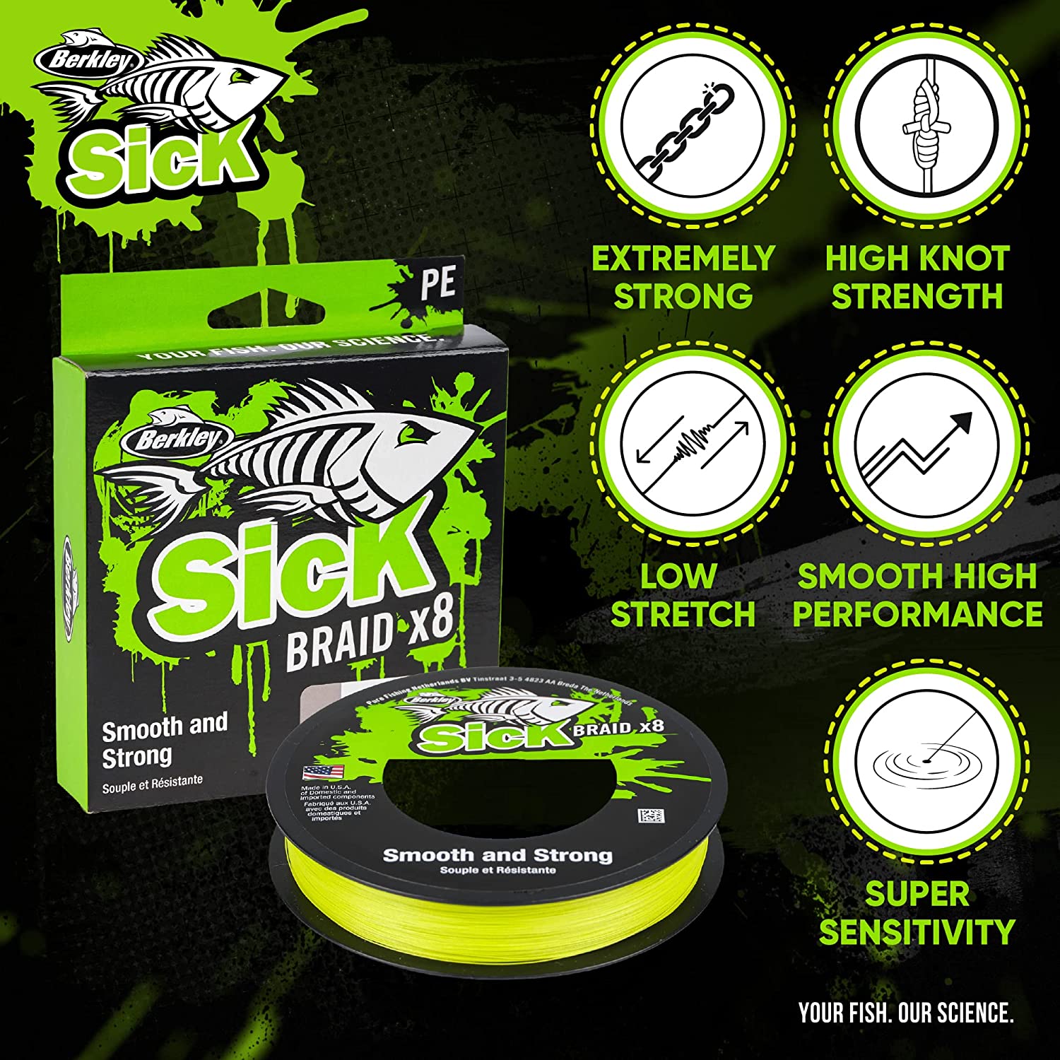 Berkley Sick Braid X8 Fishing Line 300m - Low-vis Green