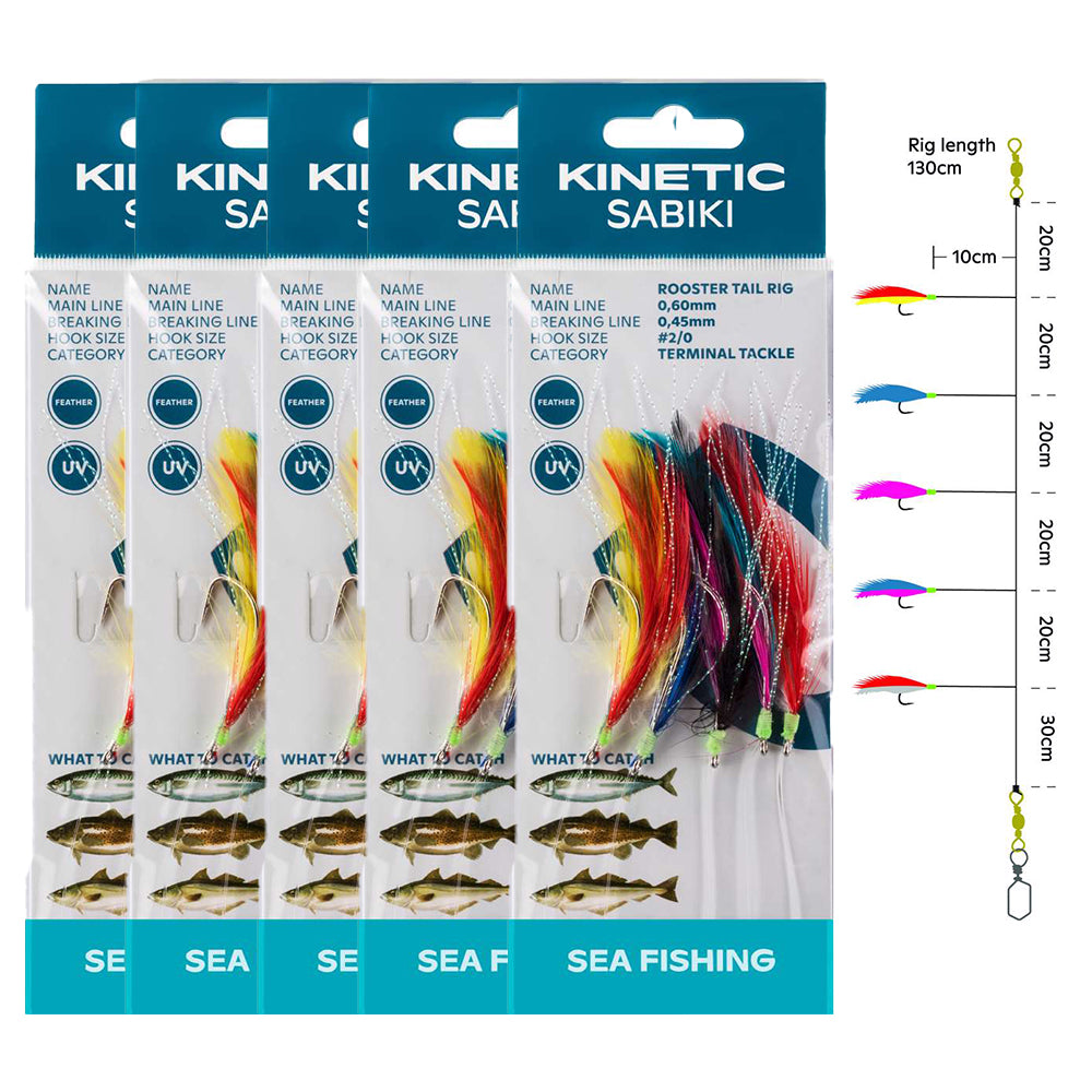 Kinetic Sabiki Rooster Tail 5 Hook Sea Rig - 5 pack