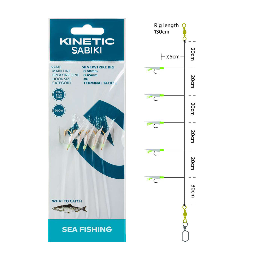 Kinetic Sabiki Silverstrike 5 Hook Sea Fishing Rig Fishskin/Flash