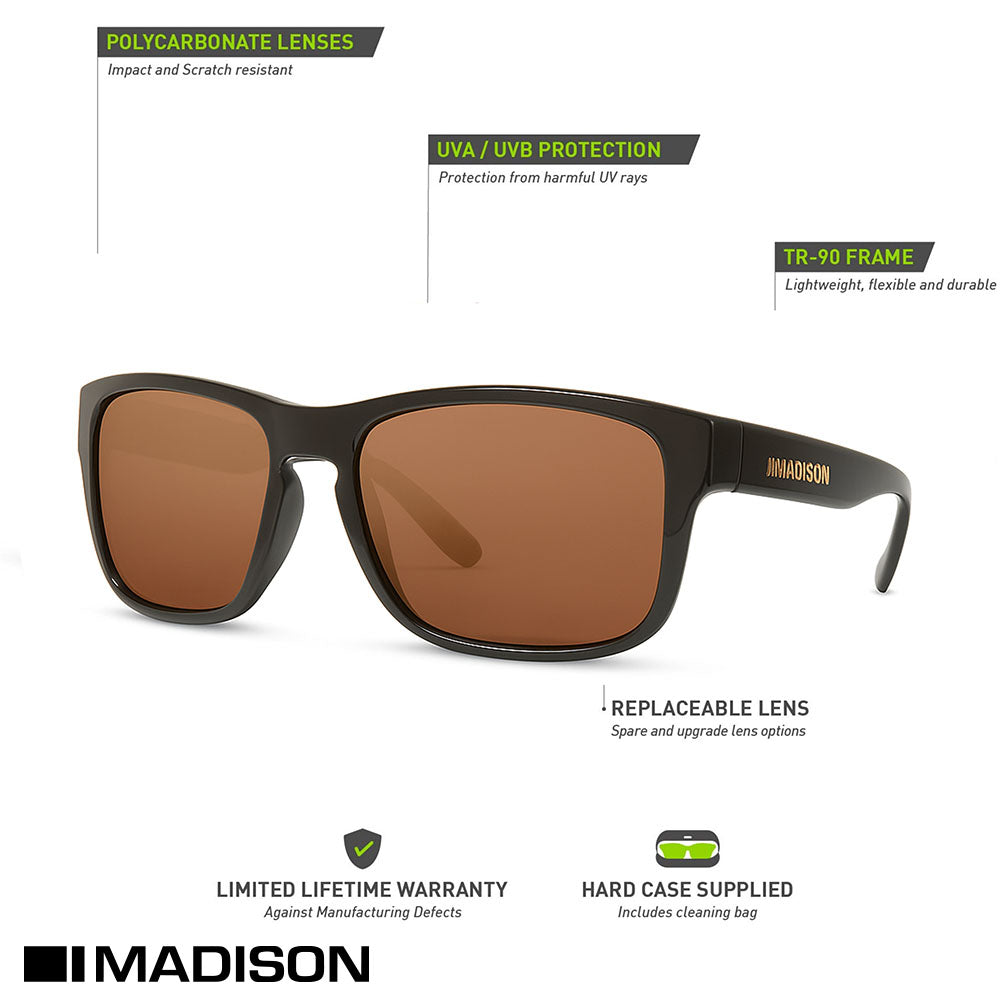 Madison Signal Gloss Black Sunglasses - Polarised Bronze Mirror Lens 
