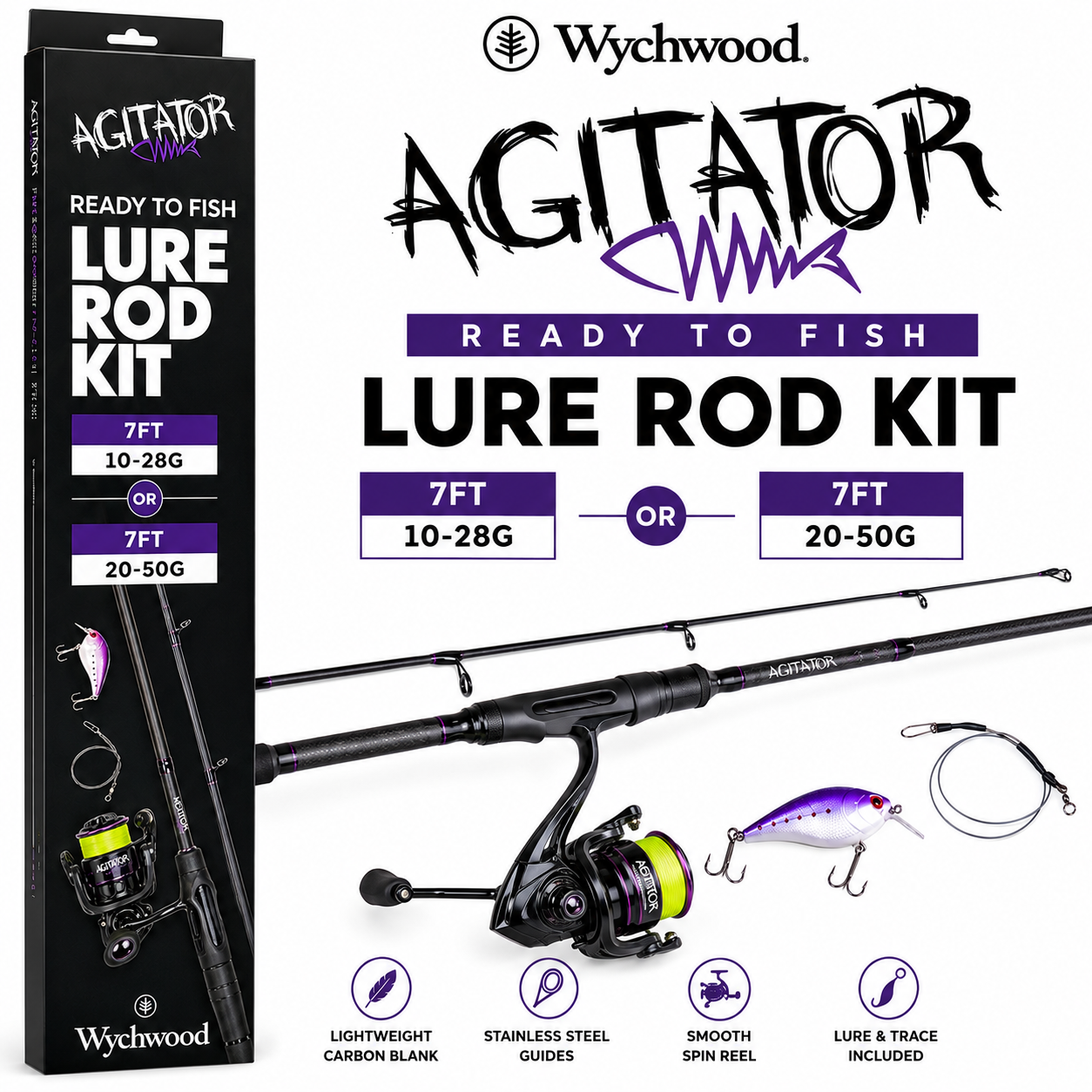 Wychwood Agitator LR-S RTF Spinning Lure Rod Kit 7ft - Predator Rod & Reel Kit