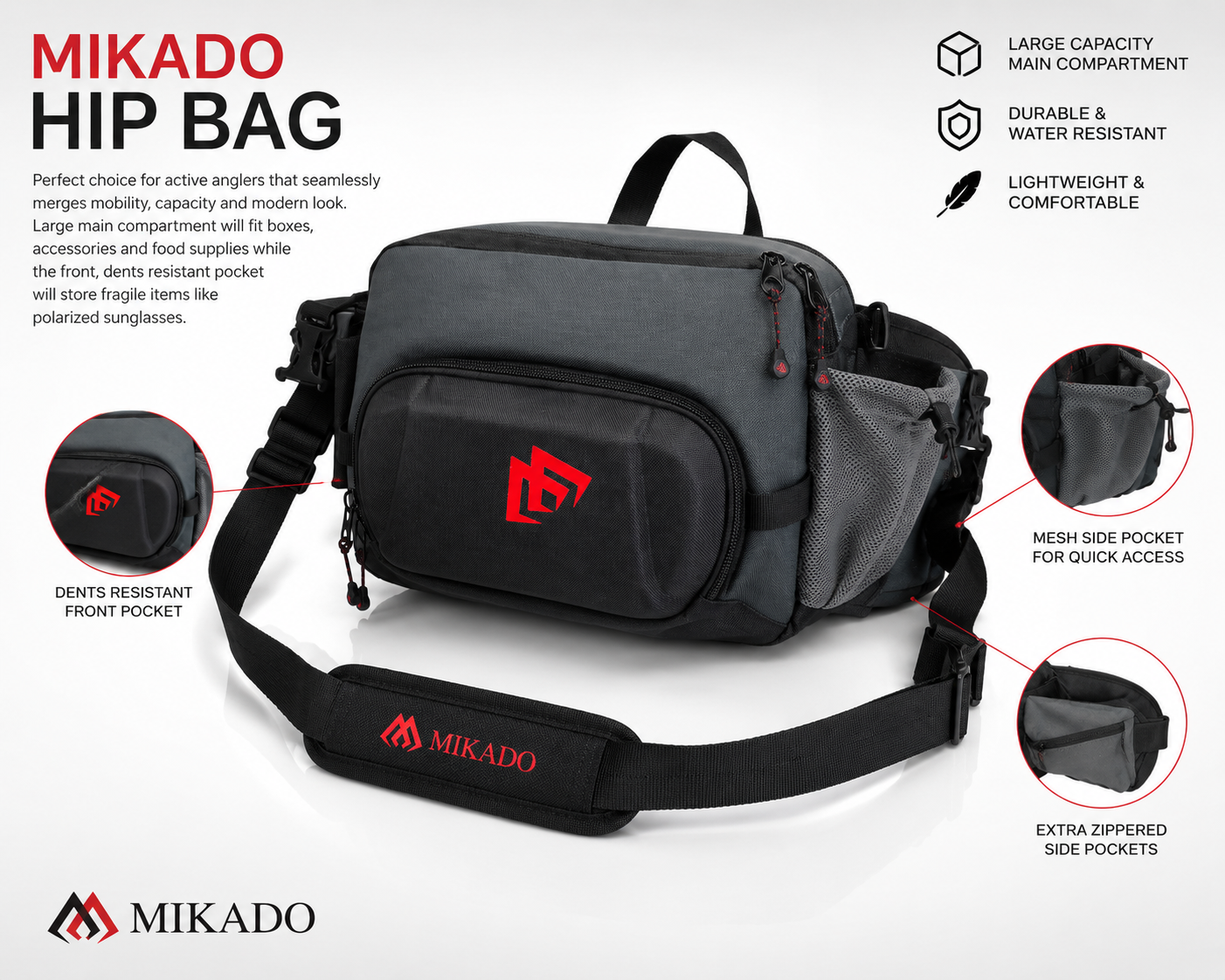 Mikado Fishing Chest & Hip Tackle Bag - Fishing Belt - Multi Purpose Fishing Bag