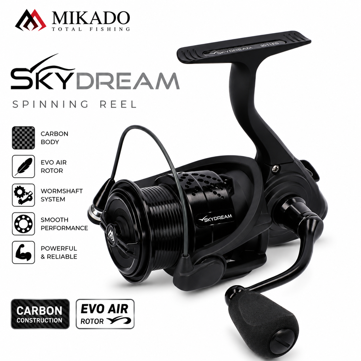 Mikado Sky Dream Spinning Reel - Front Drag Fishing Reel With Carbon Body