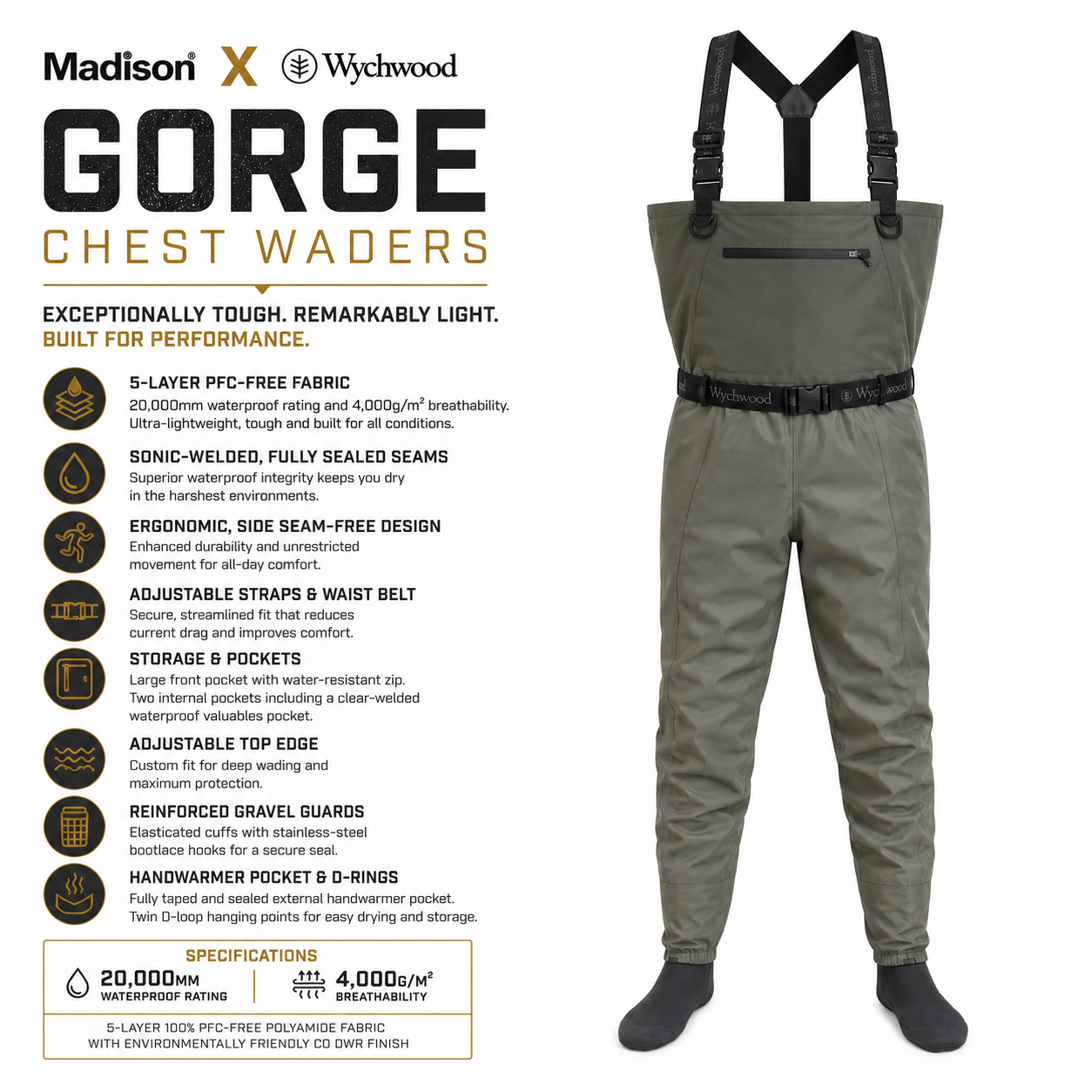 Madison X Wychwood Gorge Chest Fishing Waders - NEW 2026