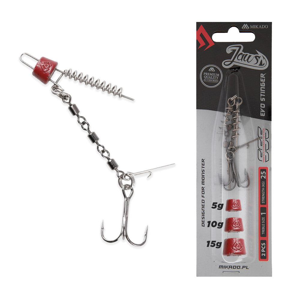 Mikado Jaws Single Treble Hook Evo Stinger & Spiral Screw Weights - 2pcs