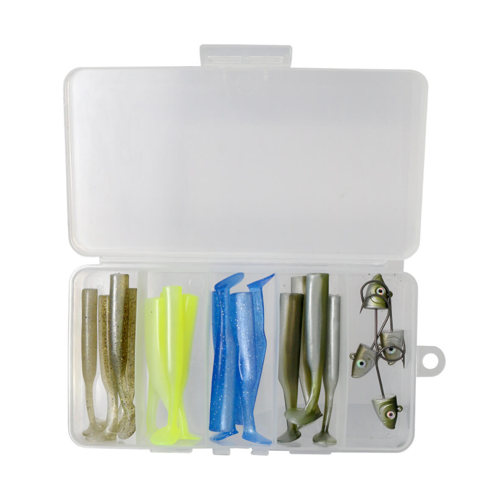 Tronixpro Axia Mighty Minnow Kit - 28g | 16 Lures | 4 Jig Heads  Sea Fishing Kit