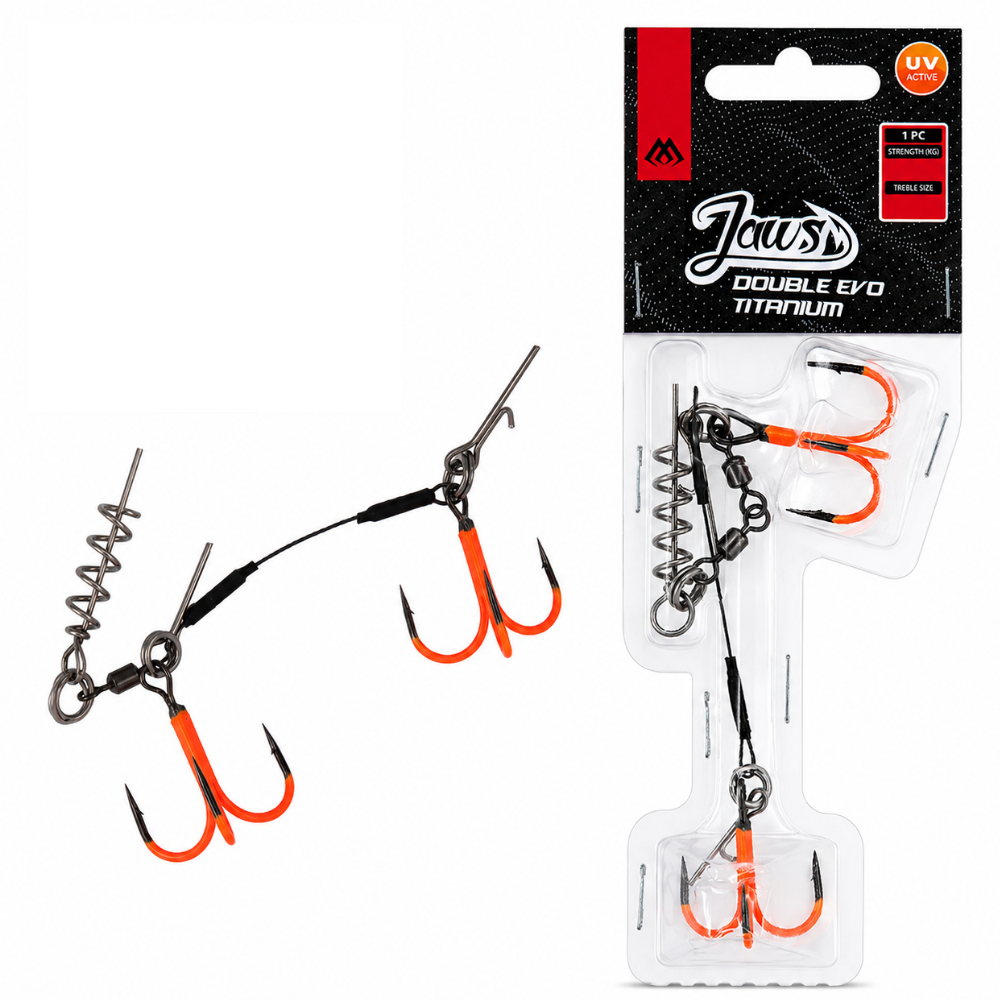 Mikado Jaws Double Treble EVO Titanium Stinger 1pc - Pike Lure Stinger Rig 