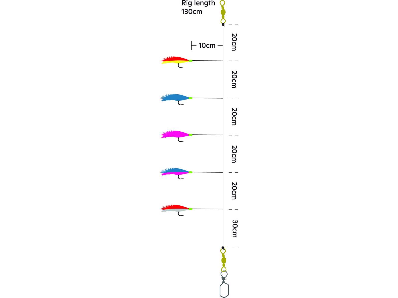 Kinetic Sabiki Rooster Tail 5 Hook Sea Rig - 5 pack