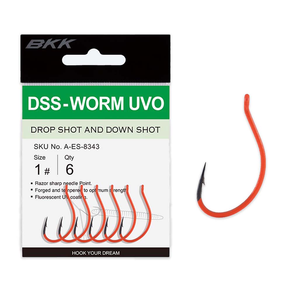 BKK DSS Worm UVO Single Fishing Hooks - 6pcs