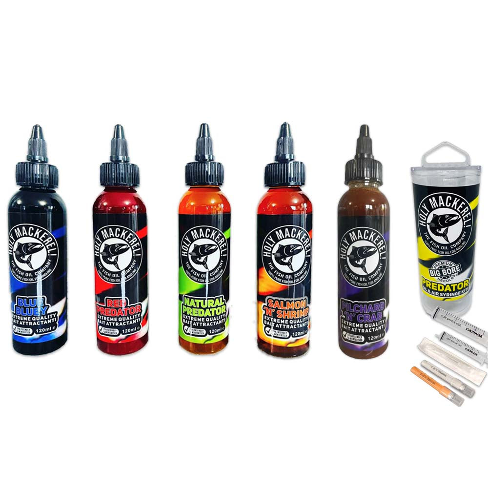 HOLY MACKEREL FISH OIL 120ML BOTTLES | SYRINGE KIT - BAIT ATTRACTANT