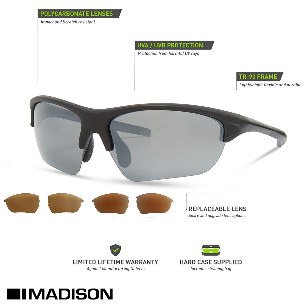 Madison Mission Matt Black Sunglasses - 3 Polarised Lens Pack