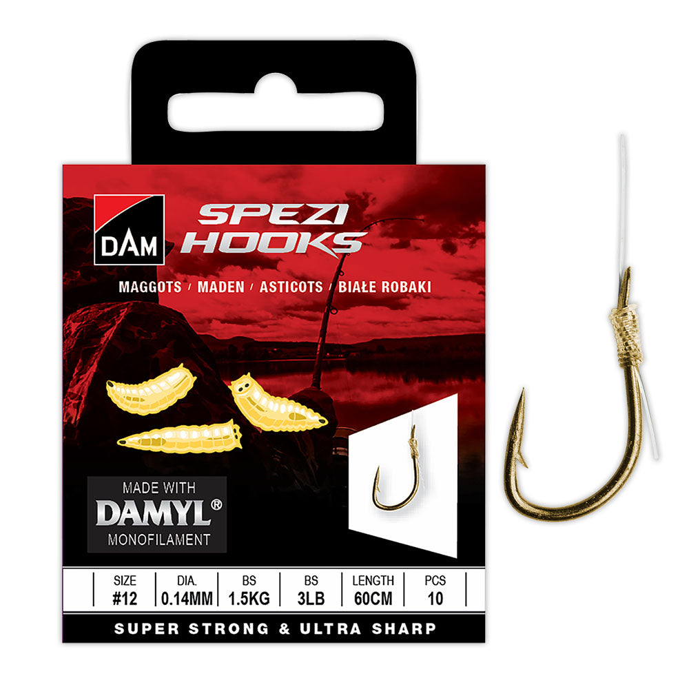 Dam Spezi Maggot Hook &amp; Leader 10pc 60cm